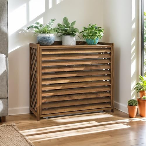 Abdeckung Klimaanlage Außengerät Sichtschutzzaun Holz Verkleidung Wärmepumpe Klimaanlage Außengerät Lamellenzaun Wasserdicht UV-Schutz Schutzgitter Für Klimaanlagen Und Wärmepumpen Aussengerät(120x57x