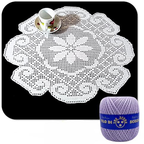 Lila Hakeldeckchen Rund aus Baumwolle mit Blume in der Mitte 50 cm (25FLT) - Made in Italy