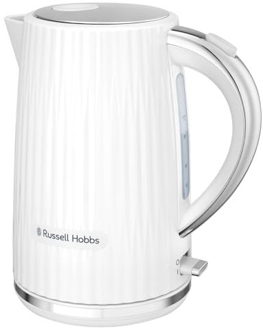Russell Hobbs Electric Kettle (Hot Water, Tea or Coffee, 1.7L, Push to open lid, Perfect pour spout, Removable washable filter, Illuminated switch, Chrome accents, White, 3000W) Eden 27360