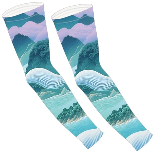 CREATCABIN Garden Sleeves Cooling Arm Sleeves Mountain UV Sun Protection Sleeves Breathable Ice Silk Farmer Sleeves with Thumb Hole for Men Women Football Volleyball Youth Sports Outdoors 19x5 Inch
