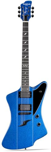 WestCreek Mirage Solid Body Electric Guitar, Mahogany Body, Ebony Fretboard, Maple Neck, Rounded End Frets, Bone Nut, 24 Frets (Blue)