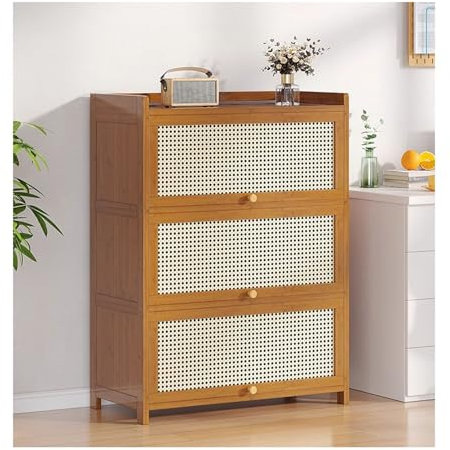 Vitrine aus Rattan für Sammlerstücke, Dusoof Schrank, Regal mit Klapptür, Aufbewahrungsschrank für Bücher und Gegenstände, versiegelt und Dusoof Design (70 x 107 cm)