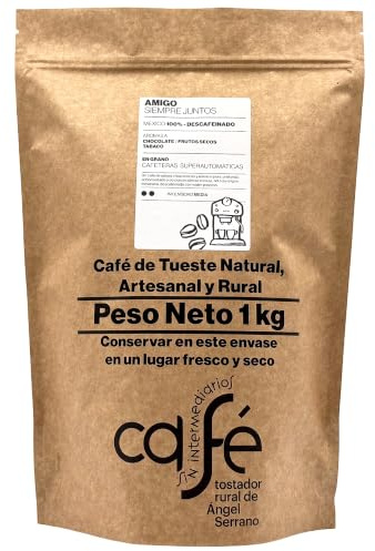 CAFÉ SIN INTERMEDIARIOS - 100% México - Amigo - DESCAFEINADO - Intensidad de sabor Media - Recién tostado y envasado - 1 kg en GRANO para cafeteras Superautomáticas