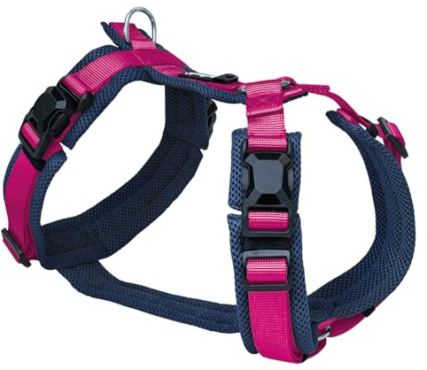 Petlando Hundegeschirr Magnetech Y-Comfort – Innovative Magnetschnalle, atmungsaktiv, mit Mesh gepolstert, stufenlos verstellbar – Navy/Fuchsia S (Halsumfang 34-62cm, Brustumfang 44-60cm)