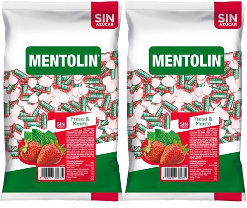 MENTOLÍN pack de 2 kg de caramelos duros sabor menta y fresa sin azúcar, 2x1kg