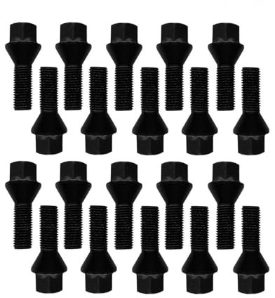 20 bulloni per ruota con testa conica, colore nero, M12 x 1,25, 22 mm