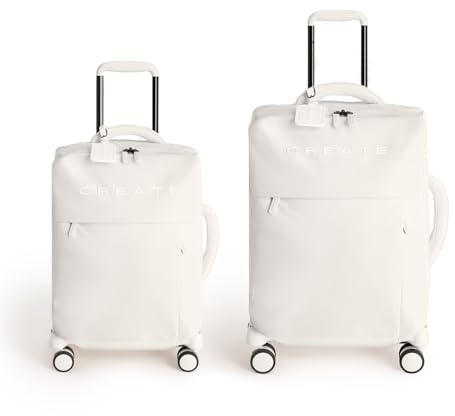CREATE / LUGGAGE STUDIO SOFT/Set di due valigie morbide S e M in poliestere bianco sporco/Lucchetto TSA, 4 ruote doppie multidirezionali, organizzatore interno, tessuto impermeabile