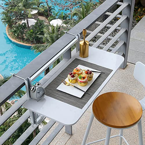 Verstellbarer klappbarer Balkonhängetisch für den Außenbereich, Geländer, Beistelltisch, platzsparender Decktisch, 80 x 35 cm, perfekt für Terrasse und Garten, einfache Installation, A-Weiß