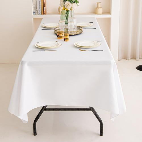 2 Stück Biertischtischdecke 100 x 250 cm, Biertischhusse Weiß Biertisch Tischdecke, Waschbar Polyester Rechteckige Tischdecke für Partys im Freien, Bankette
