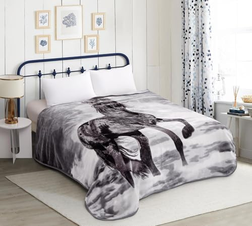 Animal Pattern Faux Fur Mink Blanket Large Sofa Throw Soft Warm Double & King (Black Horse, 200x240cm)