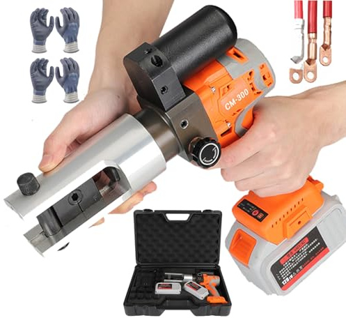 Kit di crimpatura idraulica elettrica professionale, pinza crimpatrice elettrica idraulica portatile da 16-300 mm², pinza crimpatrice per capicorda da 18 V, alimentazione a batteria da 18 V, 2