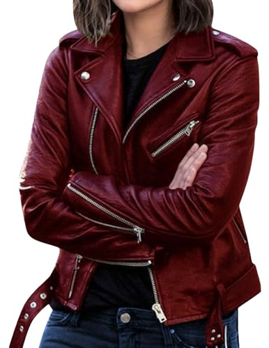 Chaqueta de cuero de gran tamaño para mujer, abrigo moto corto, conjuntos moda otoño, ropa abrigo elegante y moderna.