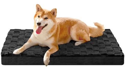 Jolibean Orthopedic Dog Bed Medium Size Dog 76X51cm, Waterproof Soft Warm Comfortable Egg Crate Foam Medium Pet Beds Mat with Removable Washable Cover and Nonskid Bottom, Black