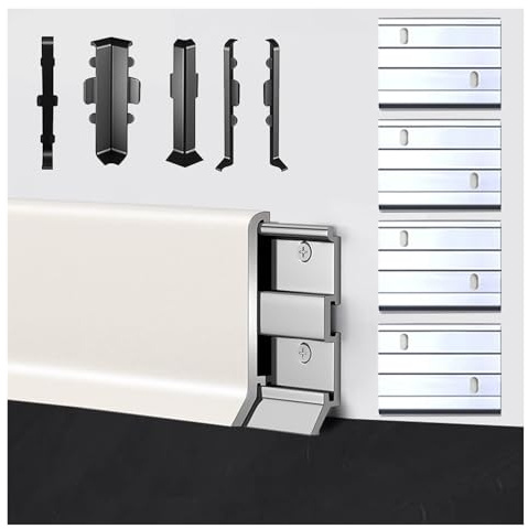 1 battiscopa in alluminio - Protezione for battiscopa senza soluzione di continuità da 49 1/5 pollici for cucina, bagno, ufficio e altro(White,4cm)