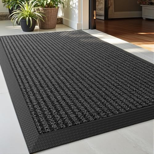 DEXI Felpudo Entrada Casa 50 x 80 cm, Felpudos Antideslizante y Atrapar Suciedad, Fácil de Limpiar, Alfombra Atrapapolvo Exterior e Interior para Puerta, Jardín, Gris Rayado