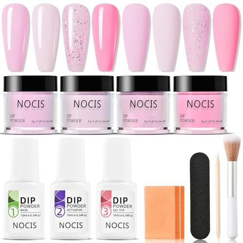 ERYUE Nail Dipping Powder Set Fast-drying Easy Apply for Salon Home DIY Nail Art with Base Top Coat Activator for Beginners, 4 Colors Dip Powder Kit Special Occasions (WMFTZ5-02)