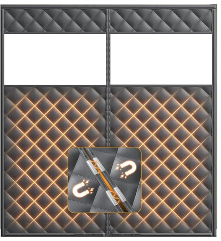 Rideau De Protection Thermique Magnétique Pour Portes Rideau De Porte Contre Le Froid Et La Chaleur Fenêtre Transparente Isolation Phonique Imperméable Coupe-vent(Gris,W140XH200CM)