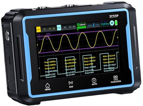 Opatiny 2C53P - Osciloscopio digital con pantalla táctil de 4.3 pulgadas, 50 MHz, doble canal, con generador de señal y multímetro, batería de 4000 mAh para ingenieros y aficionados