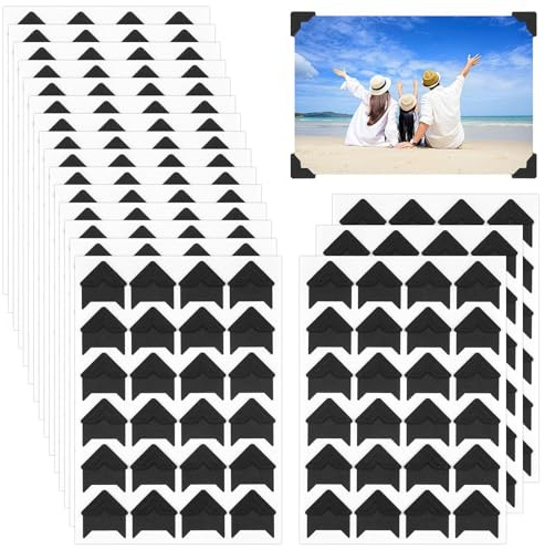 Dermalyx Angoli Fotografici Ritagliabili Autoaderenti 432 Pezzi, Senza Acidi per Scrapbooking, Album Fotografici Fai-da-Te, Album dei Ricordi, Diari, Nero Angoli Fotograf
