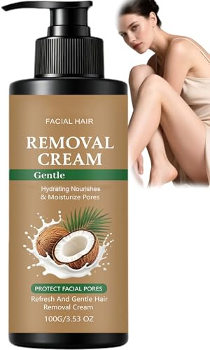 Crema per la rimozione dei peli del viso all'olio di cocco per le donne, detergente delicato per peli del viso, crema depilatoria per labbra superiori e mento, crema idratante lenitiva acido