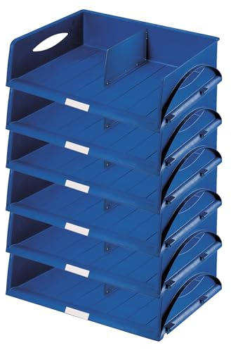Leitz Ablagekorb Querformat A3, 6er Pack, Ideales Sortier- und Ablagesystem für Poststellen und Kopierräume, Blau, Sorty, 52320035