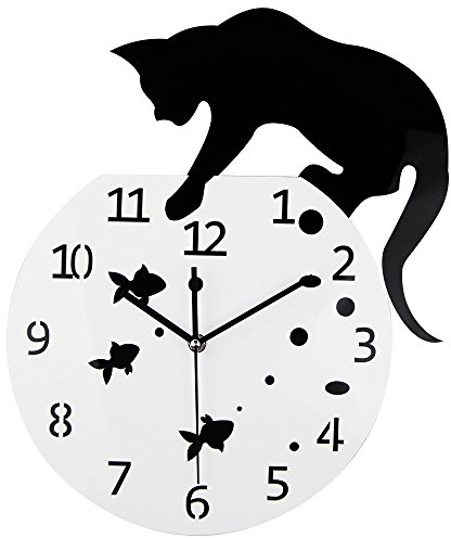 Timelike Fishbowl - Orologio da parete creativo con gatto, decorazione fai da te per la casa, orologio da parete con gatto su orologio, specchio per soggiorno, design 3D