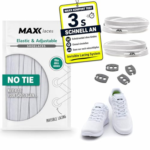 MAXX laces elastische Schnürsenkel ohne binden - Gummi, Flexibel, Flach, Bequem, Einfach - Stylischer Komfort und fester Halt - Schuhbänder ohne Schnüren, ideal für Sneaker, Laufschuhe, Sporschuhe