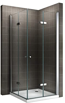 i-flair Duschkabine EMMA mit Falttüren 90x90 cm Höhe: 180cm, Eckduschkabine Falttürkabine aus durchsichtigem 6mm NANO ESG Sicherheitsglas - DK99