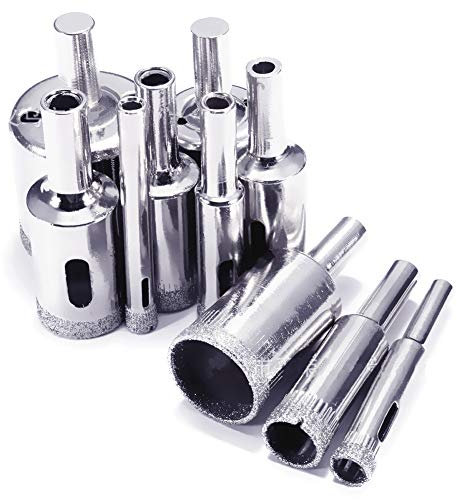 Scie emporte-pièce, Jeu de forets diamantés avec revêtement de diamant pour le verre, Tuile, Céramique, Marbre, Coupe de porcelaine, 6-30mm, argent (Lot de 10pcs)