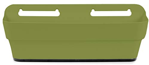 Ondis24 Balkonkasten PLAYMOOD mit Wasserspeicher, 9L Pflanzvolumen, Pflanzkübel, Blumenkasten, Balkon Terrasse, Wandhalterung (Grün)