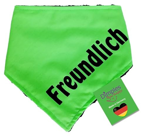 Dimples Hundehalstuch Grün - FREUNDLICH - Bandana, Dreieckstuch für gutmütige Hunde wie Staffordshire Terrier, Rhodesian Ridgeback, Dobermann, Schäferhund, Bullterrier oder andere Rassen 45cm