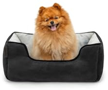 lionto Dog bed 2-in-1 with comfortable entry, cuddly pet bed for dogs and cats that can be turned, 60x50 cm, dog cushion in easy-care suede look, black/grey