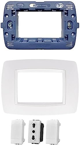 Di Tutto Per Tutti® Set Completo 5 Pezzi Living Light Compatibile | 1 Placca 3 Posti | 2 Copriforo Falso Polo |1 Presa Bipasso 2P+T 16A 250V | Bianco
