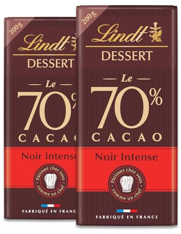 Lindt Lot de 2 Tablettes DESSERT Chocolat Noir à Pâtisser 70% Cacao 2x200g | Chocolat Noir • Dessert • 70% Cacao • A Pâtisser • Cuisine • Intense • Fondant • Gourmand • Moment de plaisir.