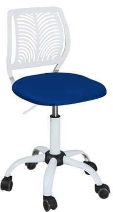 KAYELLES Chaise de Bureau Enfant Junior Réglable en Hauteur, Assise Mesh Respirant, Dossier Ajouré, Pivotante 360°, roulettes Souples SAWI Blanc Bleu