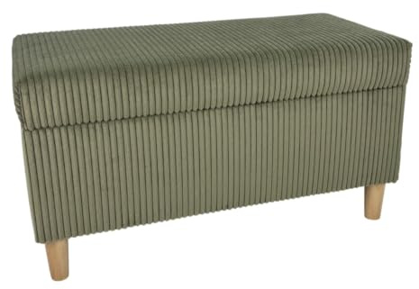 Leo4dog Sitzhocker mit Stauraum aus Cord Fußbank Polsterhocker Sitzbank N 78x38x42 (Olive)