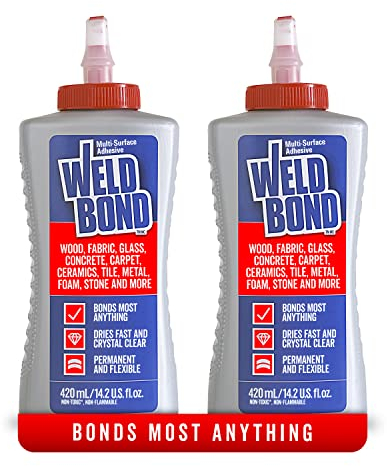 Weldbond Colle adhésive multi-surfaces non toxique, colle presque tout. Colle à bois pour meubles ou sur verre, tissu, mosaïque, céramique, moquette, carrelage, pierre et plus encore. Séchage
