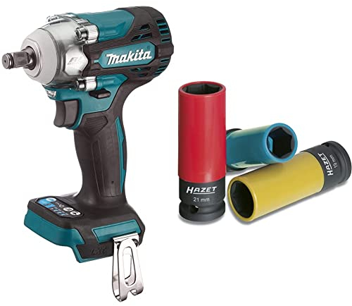 Makita DTW300Z Akku-Schlagschrauber 18,0 V & HAZET Steckschlüssel-Satz (1/2 Zoll (12,5 mm) Vierkantantrieb, mit Kunststoffhülse zum Schutz von Felgen, passende Schlüsselweiten) 903SPC/3