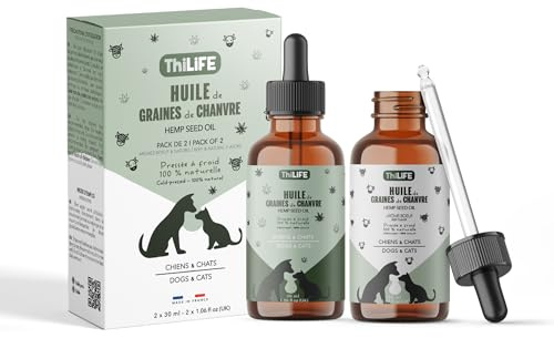 Thilife – Pflanzliches Öl für Erwachsene Hunde & Katzen – Natürlicher & Rind-Geschmack – Omega 3-6-9 & Vitamin E – Doppelpack 2×30 ml mit Pipette