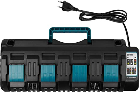 Chargeur DC18SF 14,4V-18V pour batterie Makita ASUNCELL 3A 4 ports Chargeur de remplacement pour batterie Li-ion Makita LXT DC18RD DC18RC Chargeur rapide BL1415 BL1430 (prise EU 110-230V)