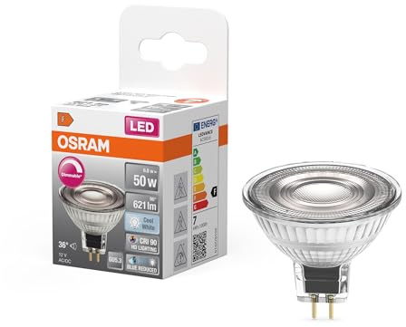 Osram Lampe LED dimmable Superstar avec un rendu des couleurs particulièrement élevé (CRI90), GU5.3-base, verre clair,Blanc froid (4000K), 621 Lumen,Remplacement de 50W-Ampoules 1-Pack
