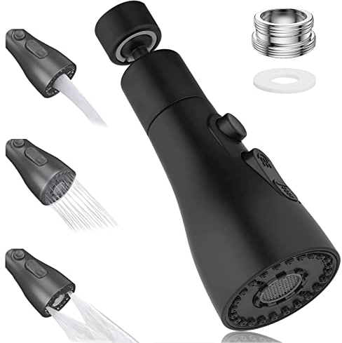 Schwenkbar Wasserhahn Aufsatz Schwarz, 360° Drehbarer mit 3 Modi Multifunktionaler wasserhahn Luftsprudler, WasserhahnVerlängerung mit 2 Sprühfunktion, Wassersparer für wasserhahn Brause Küche Bad
