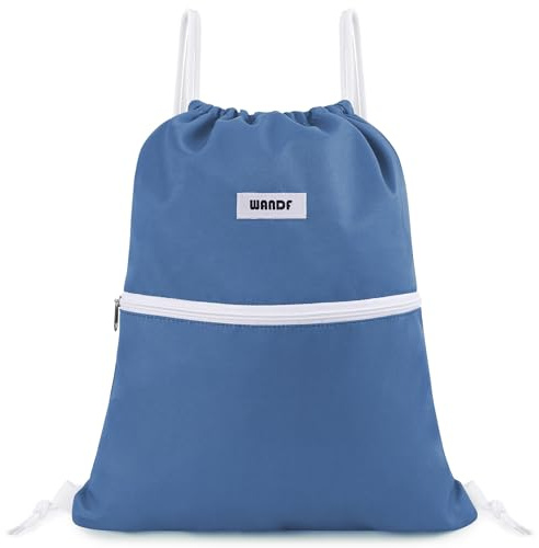 WANDF Zaino con Coulisse Borsa da Palestra Borsa Sportiva con Tasca Esterna borsa Palestra Coulisse Regolabile per Donna UomoTasca Interna 11 Litri Sport e Viaggi (Blu Scuro)