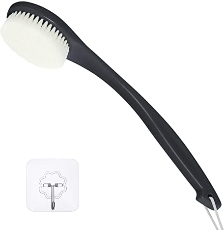 ROLIZOE Duschbürste mit Borsten mittlerer Härte, Rückenbürste mit langem Griff, Peeling-Körperwäscher, Trockenbürsten, Badebürste, Nassbürste, Kunststoff-Schwarz