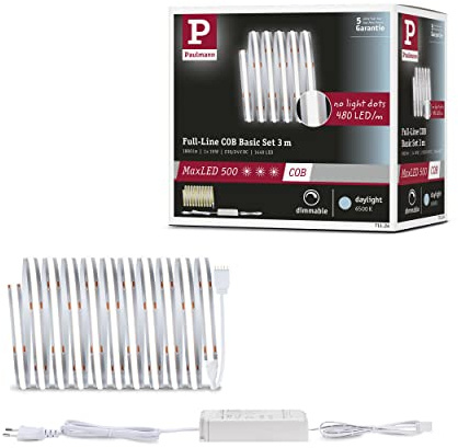 Paulmann 71124 MaxLED 500 LED Strip Full-Line COB 19W 600lm/m 480LEDs/m dimmbar 3m Silber Kunststoff 6500K LED Band erweiterbar