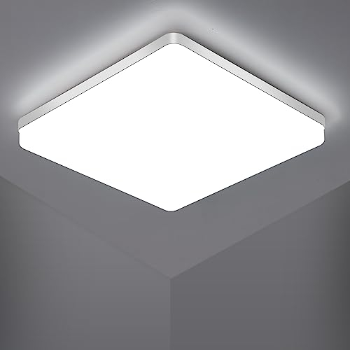 Riserva LED Square Ceiling Light 48W,6500K Cool White, LED Ceiling Lamp Modern IP44 for Bathroom, Living Room, Kitchen, Bedroom, Hallway, Balcony, Office, 30CM White