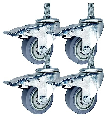NURCIX 75mm Lenkrollen für Trolley, M14/16/20 Transportrollen mit Gewinde, Möbelrollen mit Bremse, Schwerlast Gummirollen, Blumenständer Lenkrollen, Tragkraft 300kg 4 Stück (Color : with Brake, Size