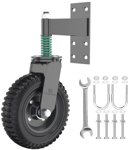 Lygoeege Zauntor-Rad für Metallrohrtore, Bauernhoftore, 272 kg Tragkraft, 360-Grad-Drehung, Federstoßdämpfung, robuste Torrolle mit Schrauben und Schraubenschlüssel (schwarz)