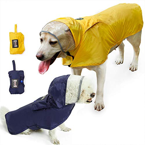 BePetMia Giacca Impermeabile per Cani, Cappotto Antipioggia con Cappuccio, Giacca Antivento Regolabile per Cani di Taglia Piccola, Media e Grande (XL: Neck 50-54cm, Chest 56-65cm, Yellow)