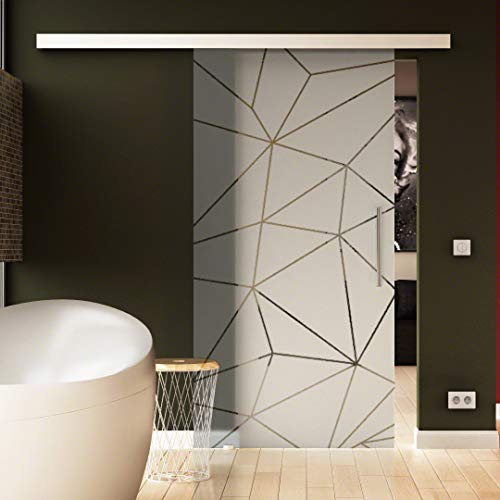 SoftClose/SoftStop glasskjutdörr 900 x 2050 mm i design Origami Sadora® SlimLine system komplett löpskena och stånghandtag på båda sidor. Äkta glas